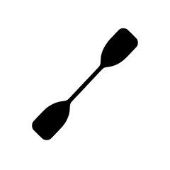 Black silhouette of a single kayak paddle with a white background.