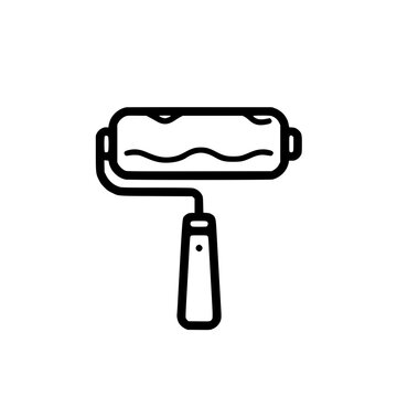 recommend clip art: Line drawing of a paint roller with a simple handle, used for painting walls.