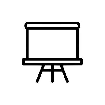 recommend clip art: Minimalist black and white line art of a presentation screen on a tripod stand.