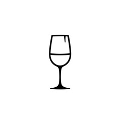 Minimalist black and white illustration of a wine glass with liquid.