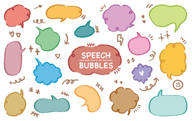 Cute Memo collection.Set of blank colorful speech bubble in flat design for short message. Chat balloon in hand drawn style.Cute vector illustration Sticker for chat symbol, talk dialog word  text box