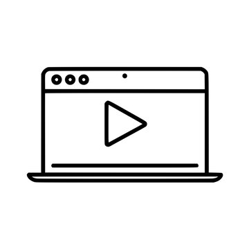 recommend clip art: Outline icon of a laptop screen displaying a play button, symbolizing video content or media playback.