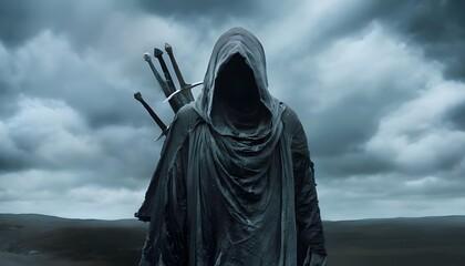 Mysterious dark hooded figure