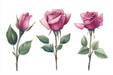Obraz premium Watercolor Trio of Roses in Varying Stages of Bloom