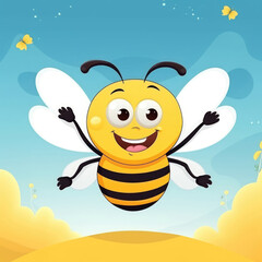 Cute Cartoon Bumble Bee Banner with Space for Copy
