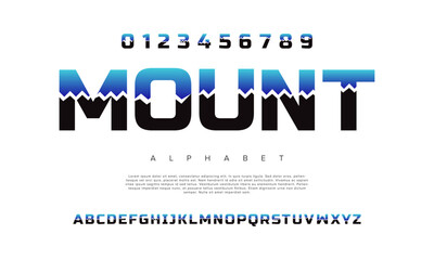 Mount creative modern geometric urban alphabet font. Digital abstract futuristic, game, techno, robot, music, logo, sport, minimal technology typography. Simple numeric vector illustration