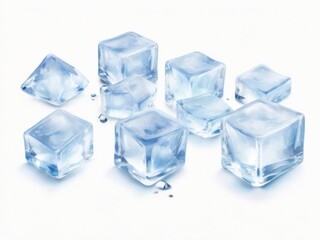 Crystal clear ice cubes scattered background