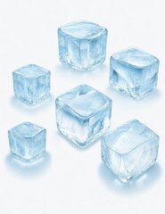 Crystal clear ice cubes scattered background