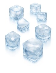 Crystal clear ice cubes scattered background