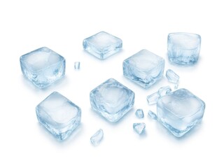 Crystal clear ice cubes scattered background