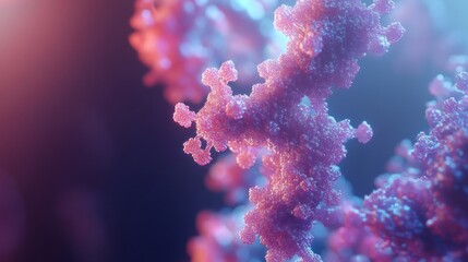 A detailed shot of protein structures rendered in 3D, highlighting their complexity and function