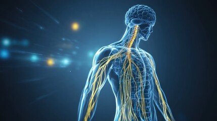 An illustration of the peripheral nervous system, focusing on nerves extending from the spinal cord to the limbs