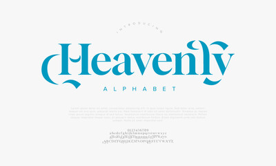 Heavenly typography beauty fashion elegant minimalist serif italic fonts decorative wedding vintage retro logos. Minimal luxury font alphabet logo. Vector illustration