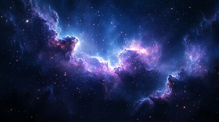 Fototapeta premium Vast starry sky with distant galaxies, glowing stars scattered across the deep space, soft nebulas in the background, a sense of infinite cosmos, dark blue and purple hues