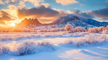 Obraz premium Boulder Flatirons Sunrise in the Snow