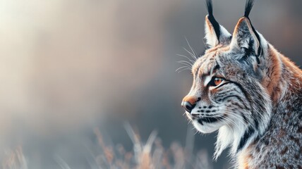 Fototapeta premium Close-up of Eurasian lynx with detailed fur patterns in natural setting