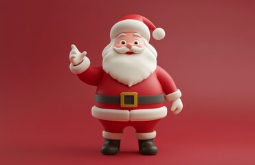 Obraz premium Cute Santa Claus figurine on red background, perfect for Christmas and holiday-themed projects, children's illustrations, and festive designs.