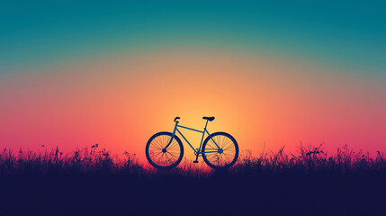 Obraz premium Silhouette of a Bicycle Against a Colorful Sunset