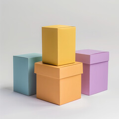 Obraz premium boxes gift presents colored pastel packaging decor stack square cardboard isolated colorful variety no people arrangement studio bright orange purple 