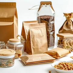 packaging food paper bags jars eco-friendly sustainable zero waste brown bags containers pantry storage grains legumes snacks kitchen paper plastic-free 