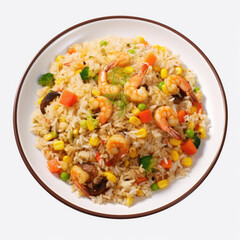 Plate of Shrimp Fried Rice Isolated on a Transparent Background