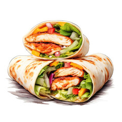 Delicious Chicken Wrap Isolated on a White Background