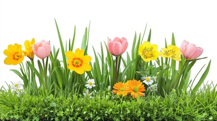 Fototapeta premium Spring grass and flowers isolated