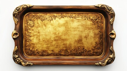 Golden plate or nameboard in wooden frame isolated on white