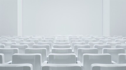 Fototapeta premium Empty white theater seats on indoor stage, representing minimalism and performance.