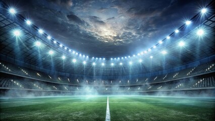 Atmospheric sports stadium with foggy lights creating a mysterious and intense atmosphere