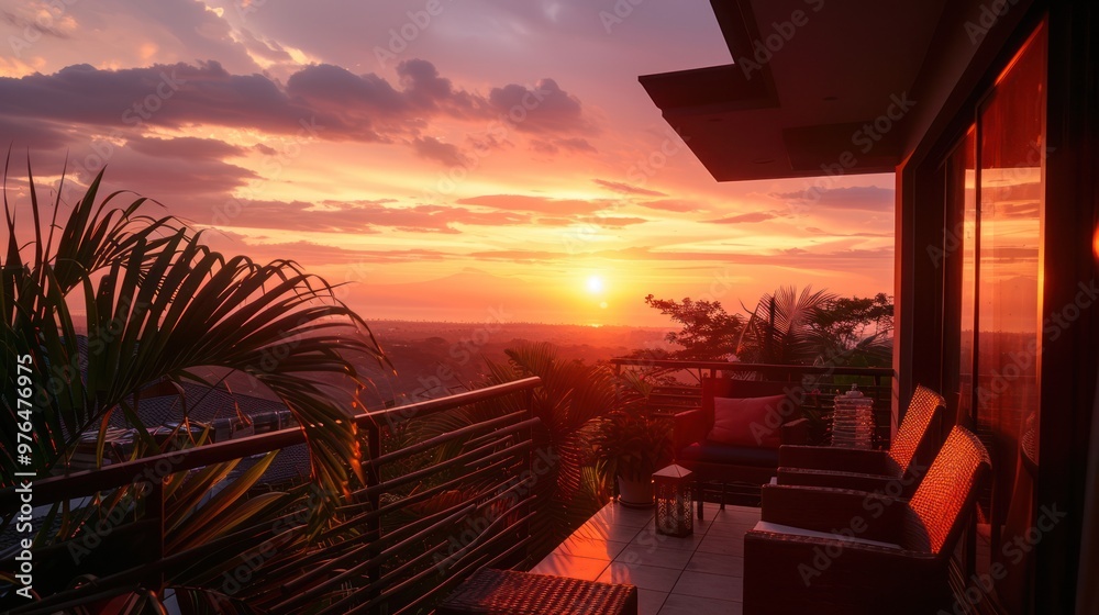 Poster sunset view from a balcony