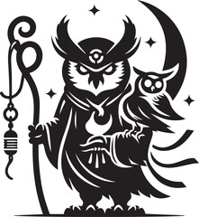 Obraz premium Owl black and white illustration victor with white background