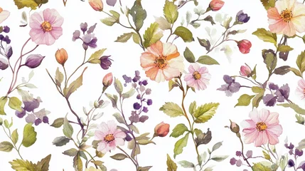 Acrylglasbilder Muster Garden Watercolor Floral Seamles Pattern Hand painted Watercolor Wildflowers Twigs Leaves Buds. Design for fashion  fabric textile wallpaper cover web  wrapping and all prints  © atipong