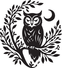 Obraz premium Owl black and white illustration victor with white background