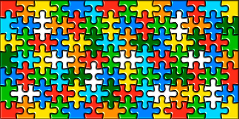 Puzzle pieces background colored stock illustration.