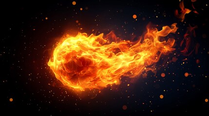 Fire and burning flame of explosive fireball isolated on dark background for abstract graphic design