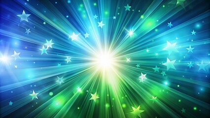 Abstract blue and green background with a vibrant star burst design