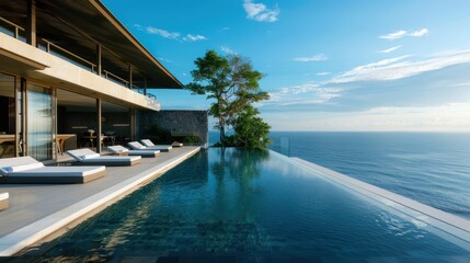 Fototapeta premium Luxury Villa with Infinity Pool Overlooking the Ocean