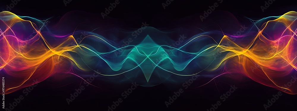Poster abstract colorful waves intertwining on black background