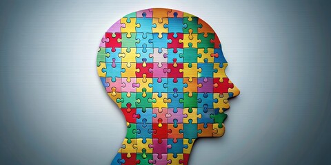 Jigsaw puzzle pieces forming a human head silhouette, representing emotional intelligence and communication skills