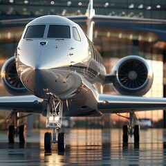 a private jet in the airport. Side view