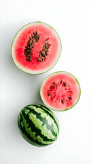 Freshly cut watermelon slices with vibrant red flesh and green rind, perfect for summer refreshment and healthy snacks.