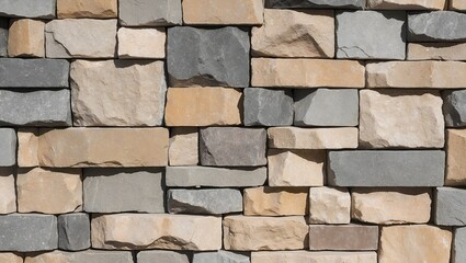 Obraz premium close-up view of a stone wall. The wall is composed of irregularly shaped stones of varying sizes, fitted together in a mosaic-like pattern