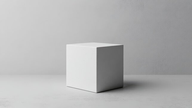 Minimalist white cube on a simple gray background, representing modern design and geometric style in a studio setting.