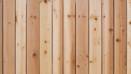 Fototapeta premium close-up view of a wooden fence. The fence is composed of vertical wooden planks that are light brown in color with visible wood grain and knots