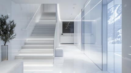 Fototapeta premium Alpine White Swiss Hallway, Precise Design, Minimalistic Decor