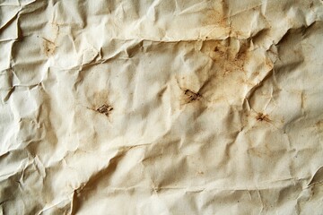 Interesting texture of old paper, darkened by time and dirty, on a white background. Unique vintage texture of old paper about 60-70 years old, ai