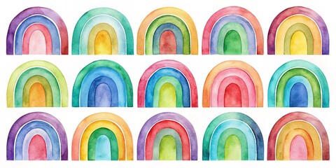 Obraz premium Colorful watercolor seamless arches and semicircles in a variety of colors for design projects and backgrounds