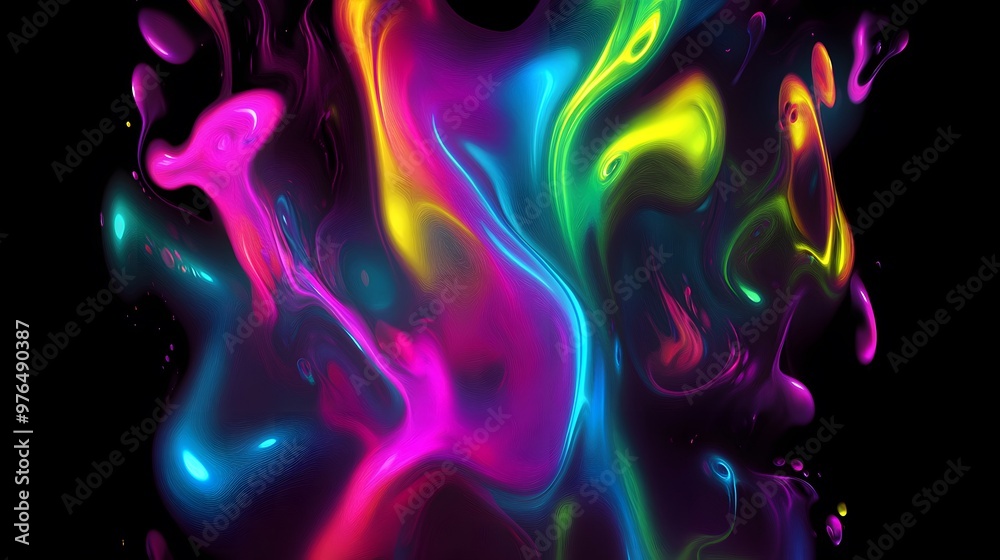 Poster Abstract colors on black background, slime wallpaper 3D, Generative AI 