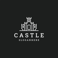 Illustration of castle logo design on black background